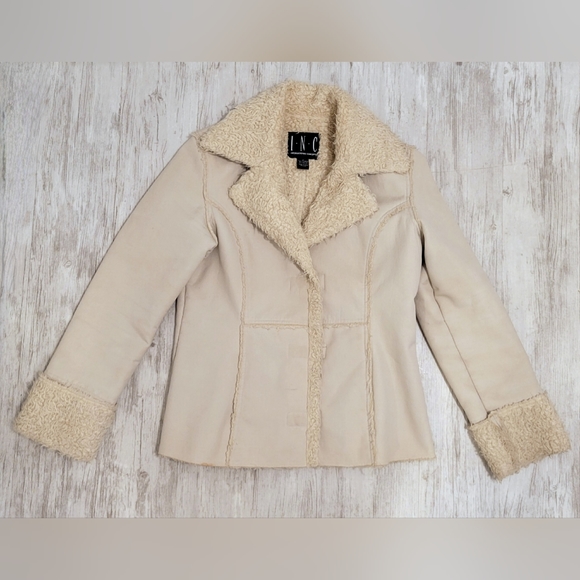 I.N.C. International Concepts Faux Fur Cotton Off-White Cream Shearling Jacket M - Picture 2 of 13